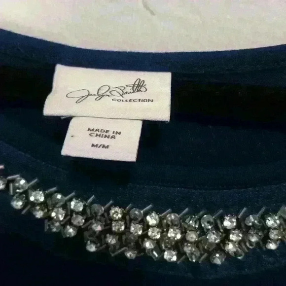 Jacqueline Smith asymmetrical Emerald blue size medium Tunic Top rhinestone - Picture 2 of 9